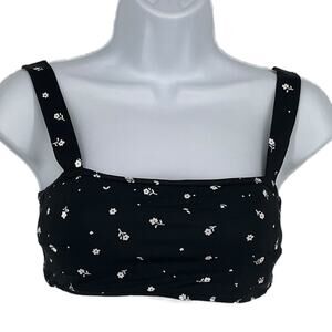 Bandeau Bikini Swimsuit Top in Black with White Floral Size Small